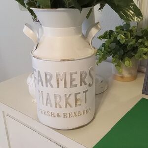 White Farmers Market Milk Can Vase Metal